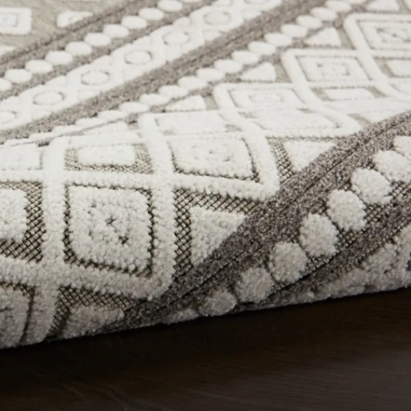 Outdoor Rugs-Kirkland's Home Light Gray Tile Motif Outdoor Area Rug, 5X7 Gray/White
