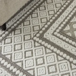 Outdoor Rugs-Kirkland's Home Light Gray Tile Motif Outdoor Area Rug, 5X7 Gray/White