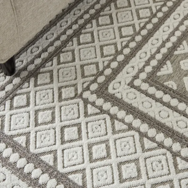 Outdoor Rugs-Kirkland's Home Light Gray Tile Motif Outdoor Area Rug, 5X7 Gray/White