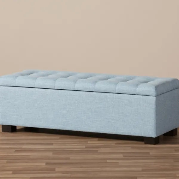 Benches & Ottomans-Kirkland's Home Light Grid Tufted Upholstered Ottoman Blue
