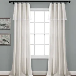 Curtains & Drapes-Kirkland's Home Light Linen Lace Curtain Panel Set, 84 In. Ivory