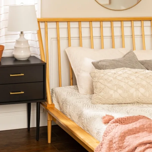 Beds & Headboards-Kirkland's Home Light Oak Modern Spindle Wooden Queen Bed Tan
