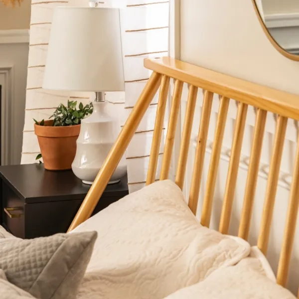 Beds & Headboards-Kirkland's Home Light Oak Modern Spindle Wooden Queen Bed Tan