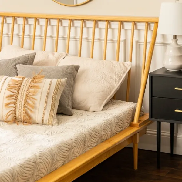 Beds & Headboards-Kirkland's Home Light Oak Modern Spindle Wooden Queen Bed Tan