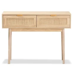 Console Tables-Kirkland's Home Light Oak Rat And Wood Console Table Tan