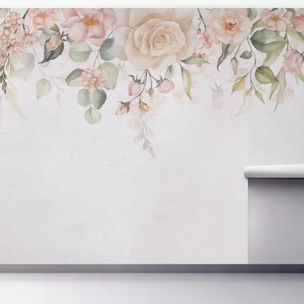 Wall Murals & Wall Decals-Kirkland's Home Light Pink Garden Peel And Stick Wall Mural Pink/White