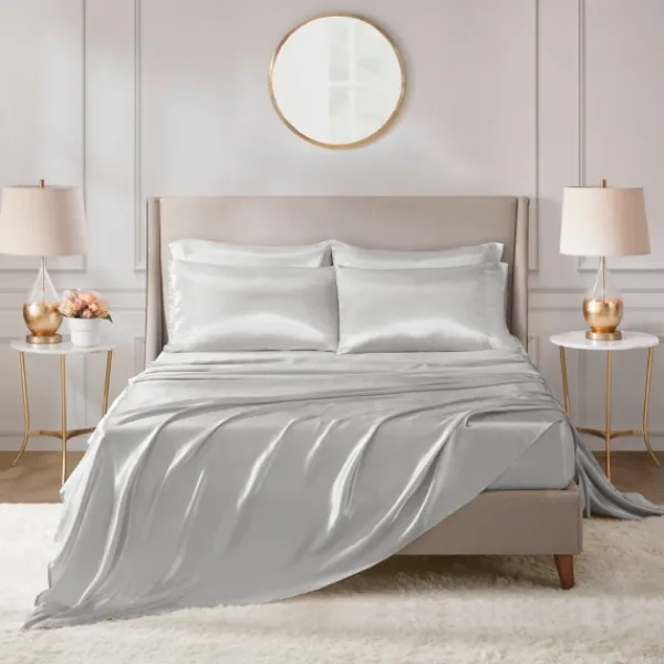 Bed Sheets-Kirkland's Home Light Satin 6-Pc. King Sheet Set Gray
