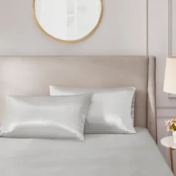 Bed Sheets-Kirkland's Home Light Satin Standard 2-Pc. Pillow Case Set Gray