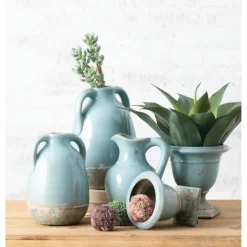 Vases-Kirkland's Home Light Terracotta Urn Vases, Set Of 2 Blue
