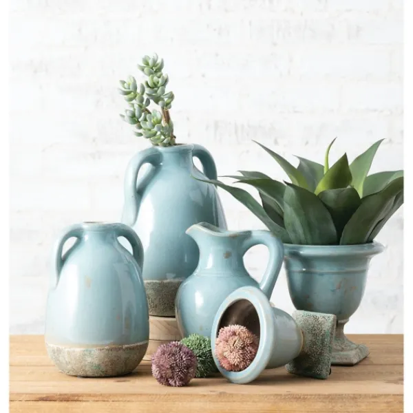 Vases-Kirkland's Home Light Terracotta Urn Vases, Set Of 2 Blue