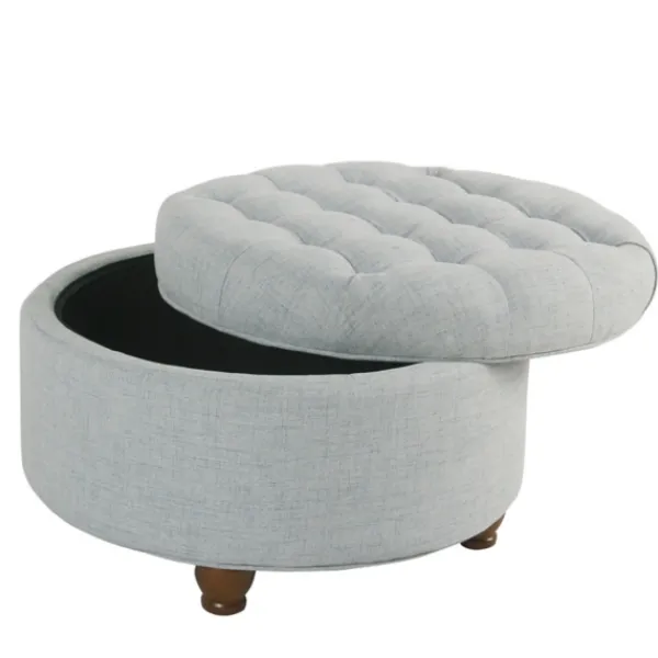 Benches & Ottomans-Kirkland's Home Light Tufted Round Storage Ottoman Blue