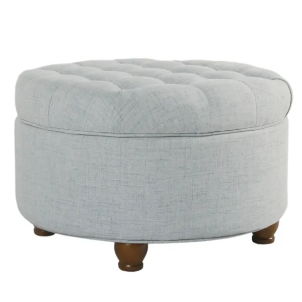Benches & Ottomans-Kirkland's Home Light Tufted Round Storage Ottoman Blue