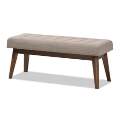 Benches & Ottomans-Kirkland's Home Light Tufted Walnut Wood Bench Gray