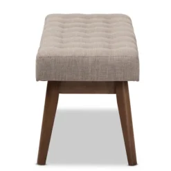 Benches & Ottomans-Kirkland's Home Light Tufted Walnut Wood Bench Gray