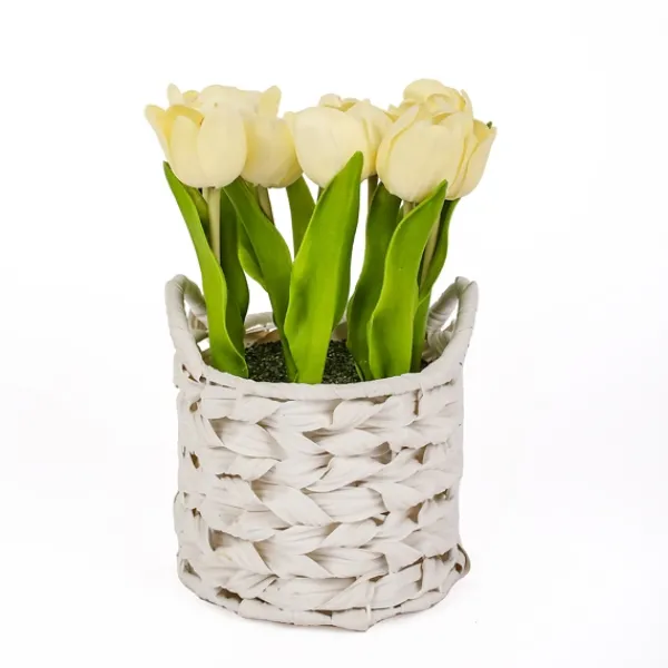 Arrangements & Greenery-Kirkland's Home Light Tulip Arrangement In Basket Yellow