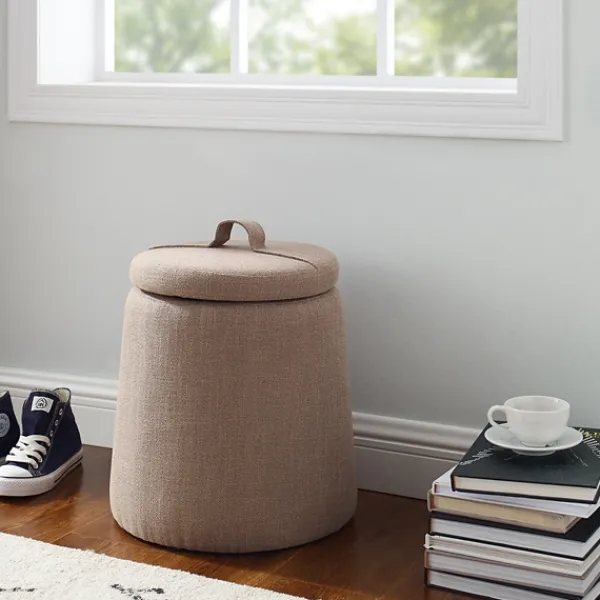 Benches & Ottomans-Kirkland's Home Light Upholstered Top Handle Storage Ottoman Brown
