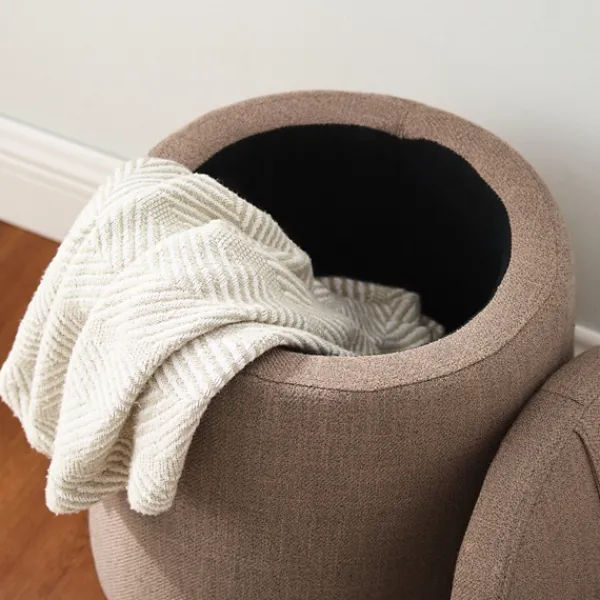 Benches & Ottomans-Kirkland's Home Light Upholstered Top Handle Storage Ottoman Brown
