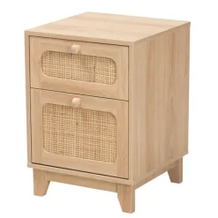 Nightstands-Kirkland's Home Light Wood And Cane Accent Nightstand Brown