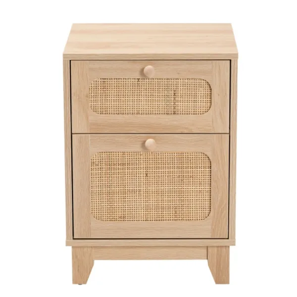 Nightstands-Kirkland's Home Light Wood And Cane Accent Nightstand Brown