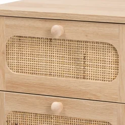 Nightstands-Kirkland's Home Light Wood And Cane Accent Nightstand Brown
