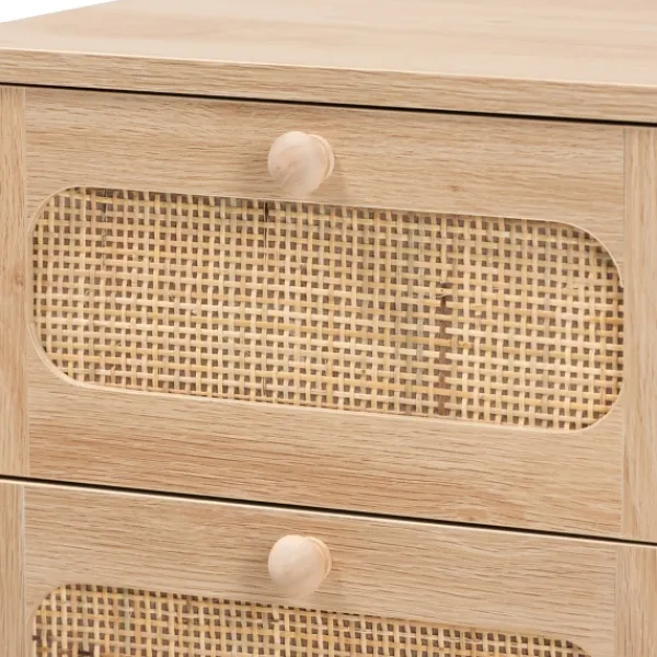 Nightstands-Kirkland's Home Light Wood And Cane Accent Nightstand Brown