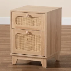 Nightstands-Kirkland's Home Light Wood And Cane Accent Nightstand Brown
