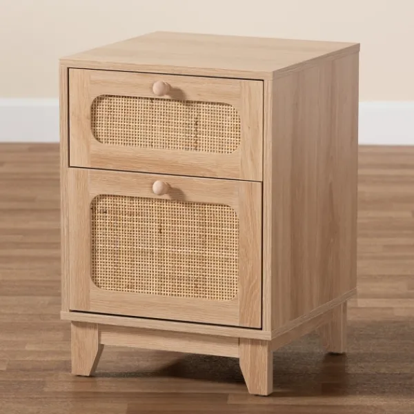Nightstands-Kirkland's Home Light Wood And Cane Accent Nightstand Brown