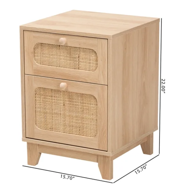 Nightstands-Kirkland's Home Light Wood And Cane Accent Nightstand Brown