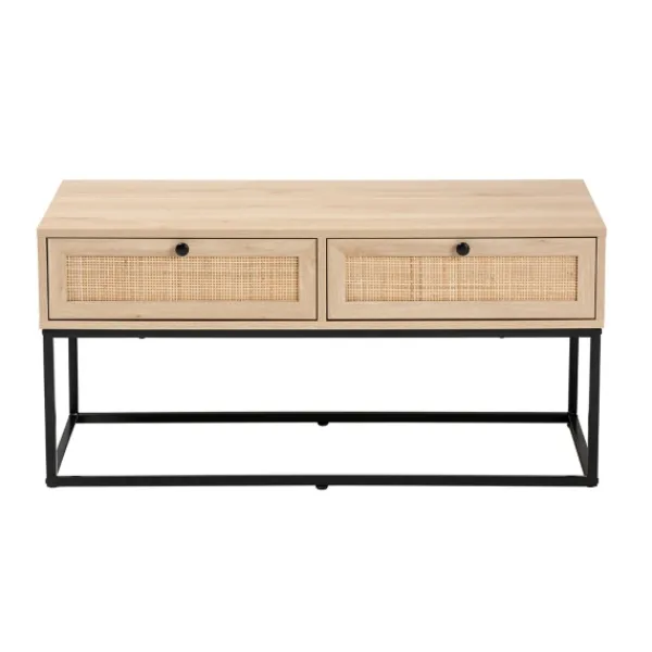 Coffee Tables-Kirkland's Home Light Wood And Rat 2-Drawer Coffee Table Tan