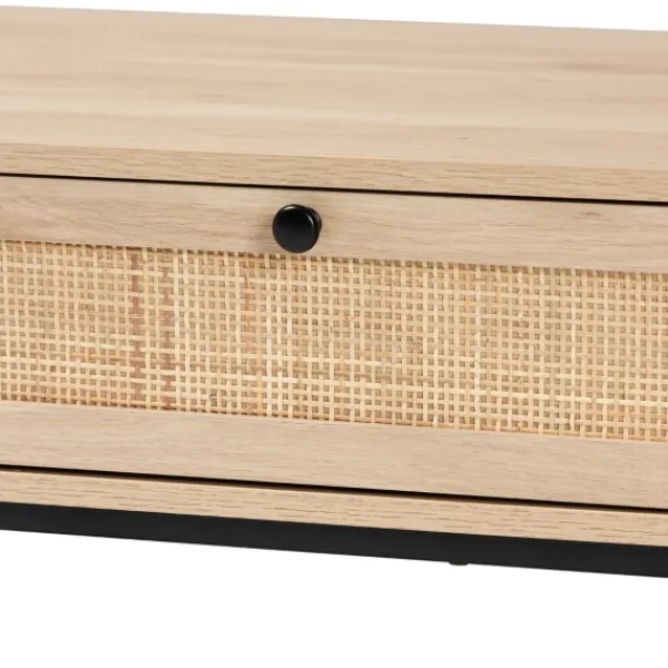 Coffee Tables-Kirkland's Home Light Wood And Rat 2-Drawer Coffee Table Tan