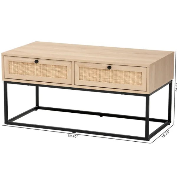 Coffee Tables-Kirkland's Home Light Wood And Rat 2-Drawer Coffee Table Tan