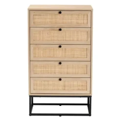 Dressers & Chests-Kirkland's Home Light Wood And Rat 5-Drawer Chest Tan