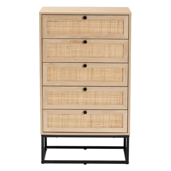 Dressers & Chests-Kirkland's Home Light Wood And Rat 5-Drawer Chest Tan