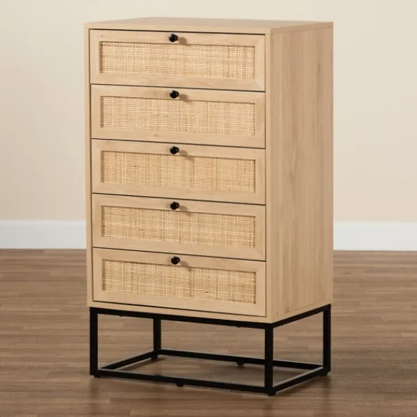 Dressers & Chests-Kirkland's Home Light Wood And Rat 5-Drawer Chest Tan