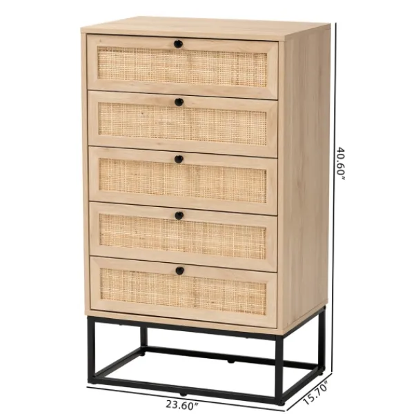 Dressers & Chests-Kirkland's Home Light Wood And Rat 5-Drawer Chest Tan
