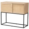 Cabinets & Sideboards-Kirkland's Home Light Wood And Rat Sliding Door Cabinet Tan