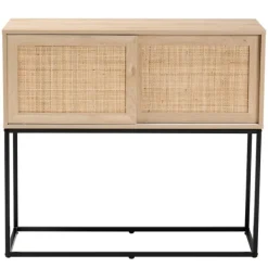 Cabinets & Sideboards-Kirkland's Home Light Wood And Rat Sliding Door Cabinet Tan