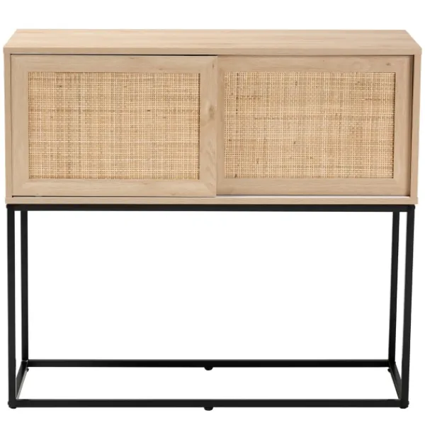 Cabinets & Sideboards-Kirkland's Home Light Wood And Rat Sliding Door Cabinet Tan