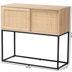 Cabinets & Sideboards-Kirkland's Home Light Wood And Rat Sliding Door Cabinet Tan