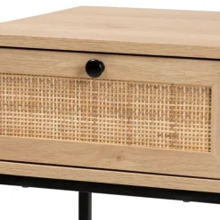 Nightstands-Kirkland's Home Light Wood And Rat Square Nights D Tan
