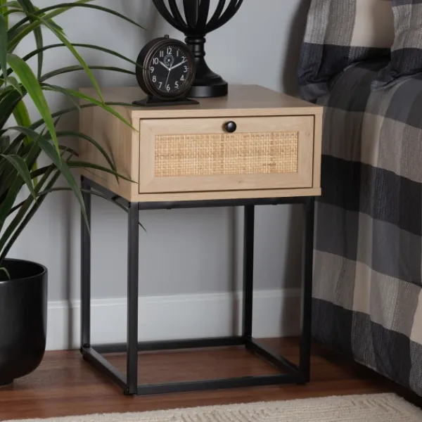 Nightstands-Kirkland's Home Light Wood And Rat Square Nights D Tan
