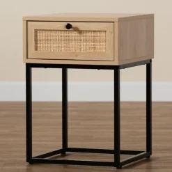 Nightstands-Kirkland's Home Light Wood And Rat Square Nights D Tan