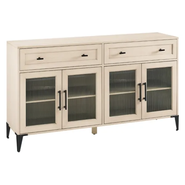 Cabinets & Sideboards-Kirkland's Home Light Wood Fluted Glass Doors Sideboard Tan