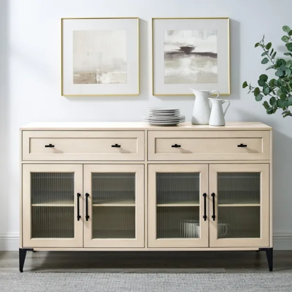 Cabinets & Sideboards-Kirkland's Home Light Wood Fluted Glass Doors Sideboard Tan