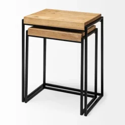 Accent & End Tables-Kirkland's Home Light Wood Nesting Accent Tables, Set Of 2 Tan/Black