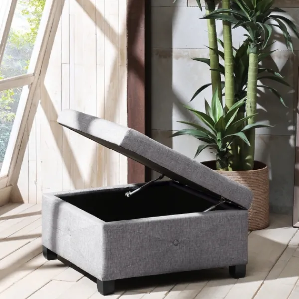 Benches & Ottomans-Kirkland's Home Lila Tufted Charcoal Storage Ottoman Gray
