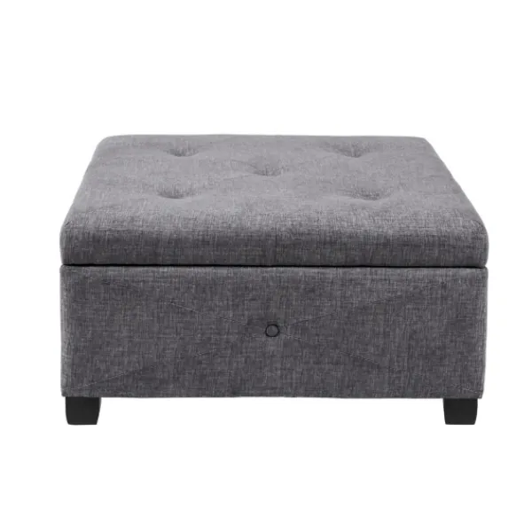 Benches & Ottomans-Kirkland's Home Lila Tufted Charcoal Storage Ottoman Gray