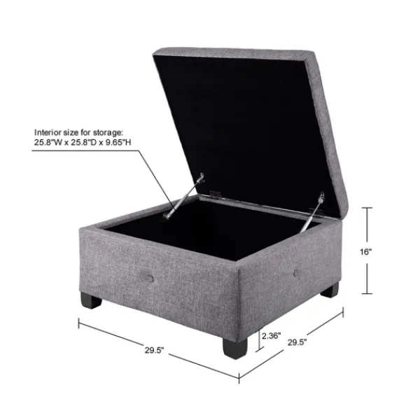 Benches & Ottomans-Kirkland's Home Lila Tufted Charcoal Storage Ottoman Gray