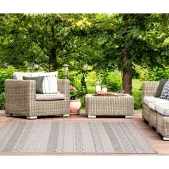 Outdoor Rugs-Kirkland's Home Linear Sundry Outdoor Area Rug, 6X9 Gray