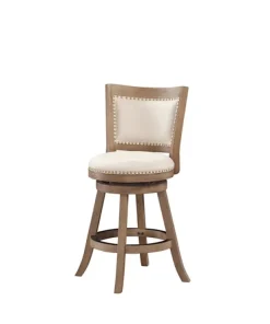 Bar Stools & Counter Height Stools-Kirkland's Home Linen And Driftwood Nailhead Swivel Counter Stool Ivory